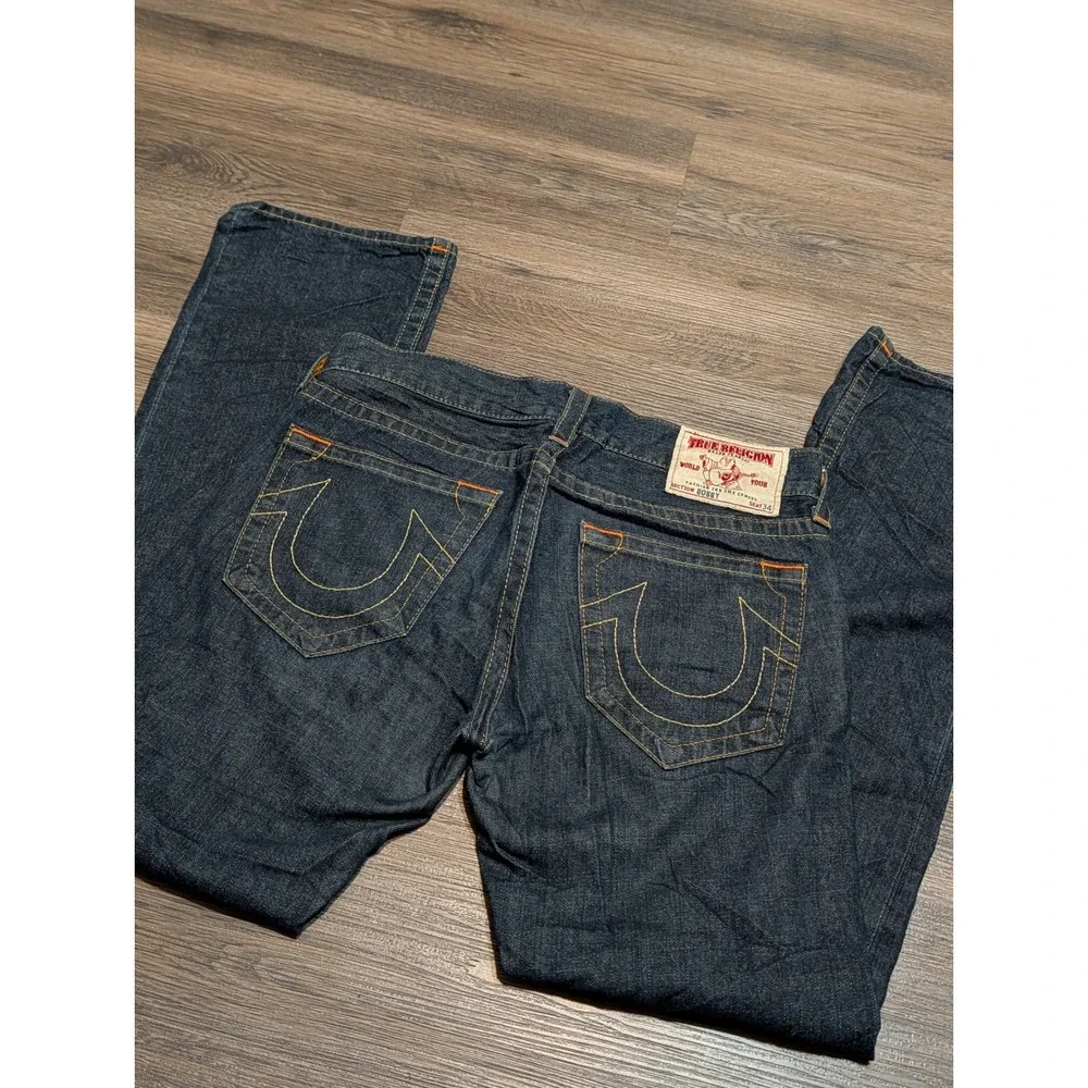 True Religion Bobby Mens Straight Leg Jeans Dark Indigo 31x34 Made in USA READ